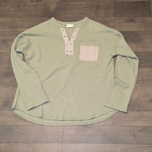 Sage Long Sleeve Henley with Pocket